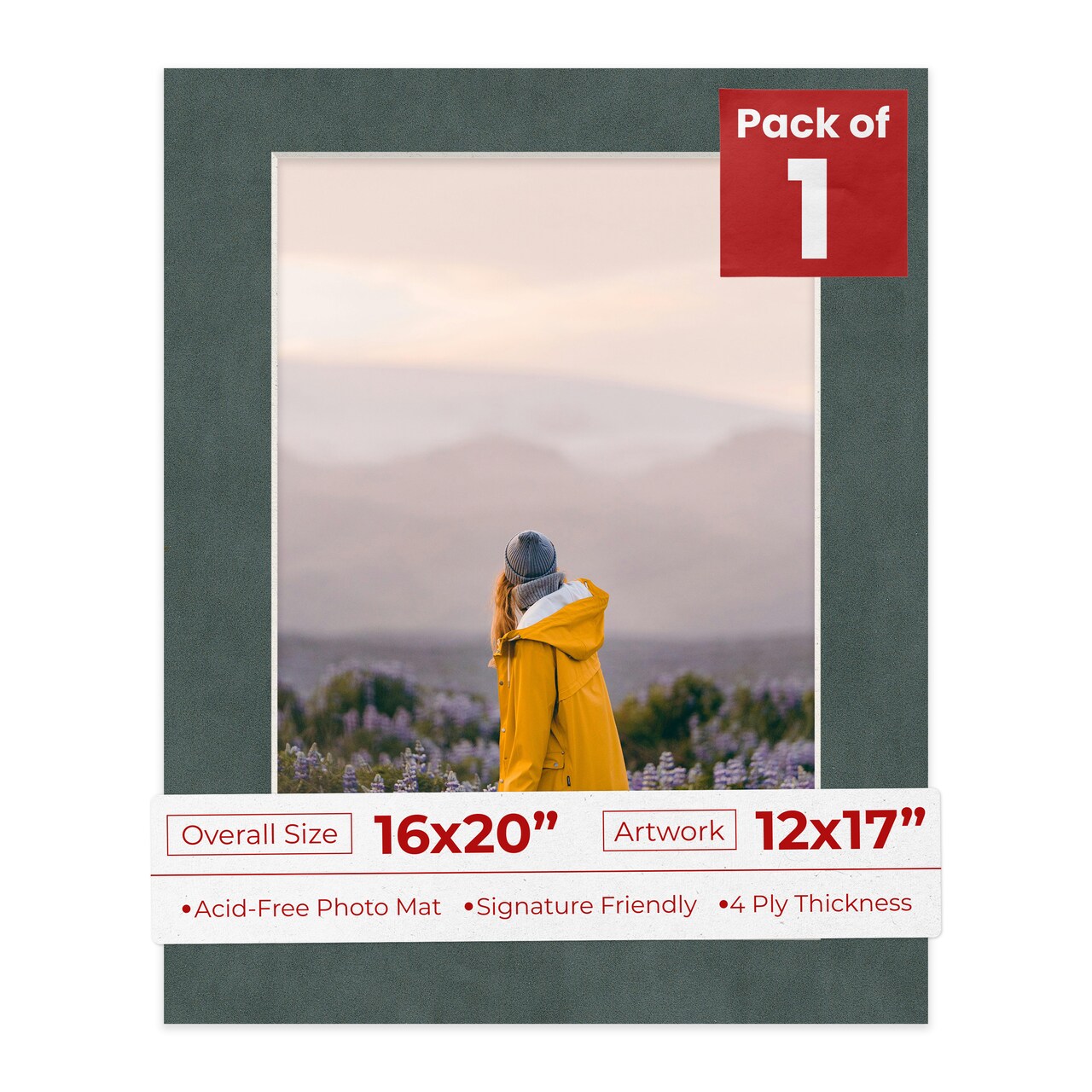 Dark Grey Suede Mat Board for 16x20 Frames - Fits 12x17 Photos